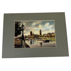 London England House of Parliament Thames River Landscape Art George Dzubiev 90s